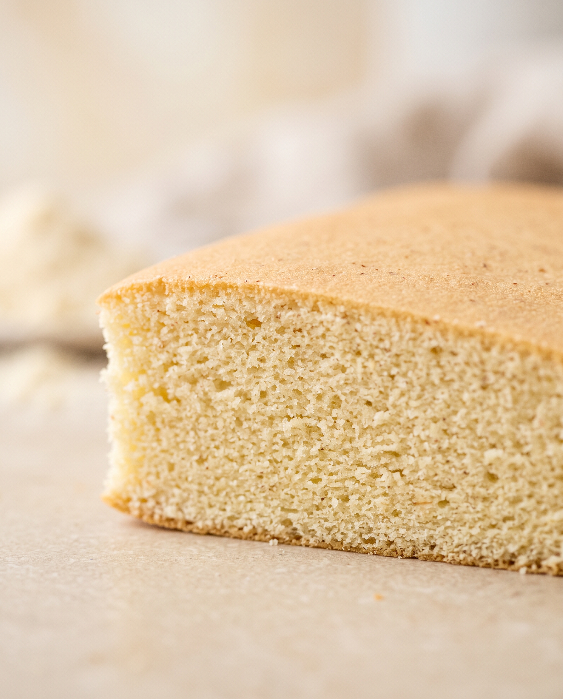 Gros plan sur la texture fine et souple du biscuit joconde