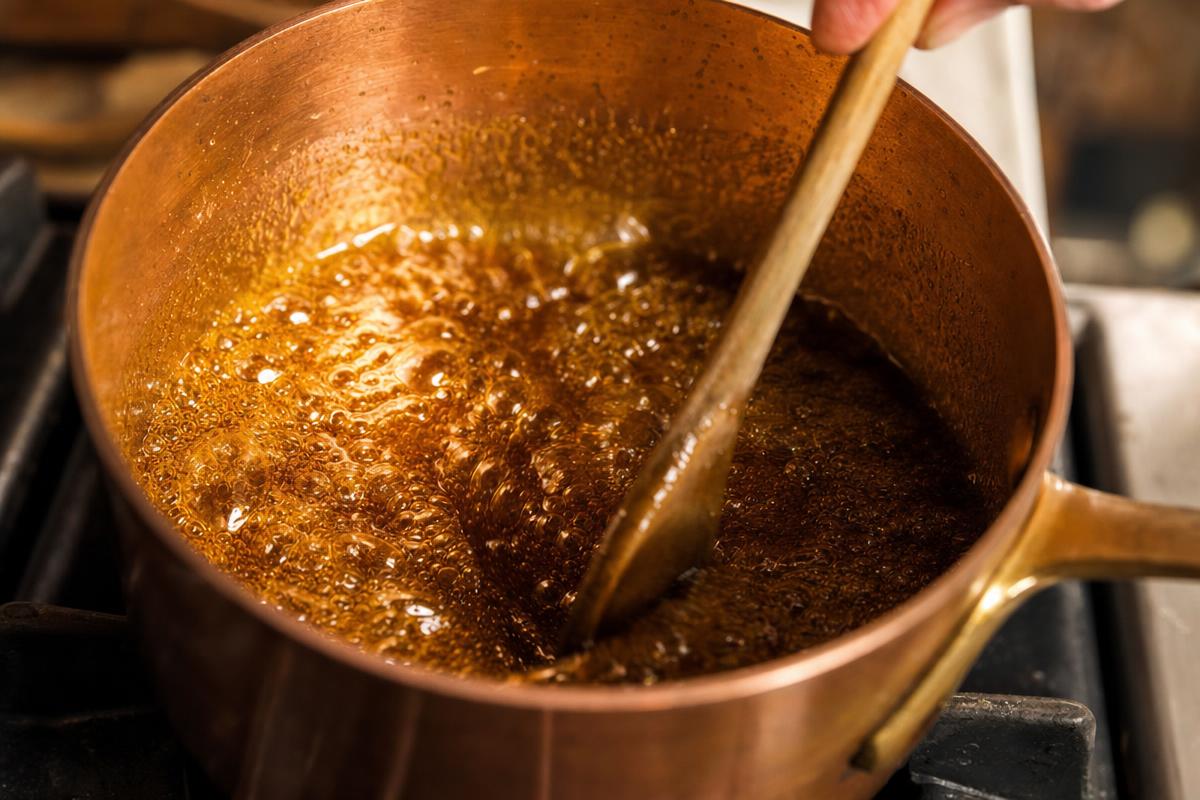 Caramel en train de cuire dans une casserole