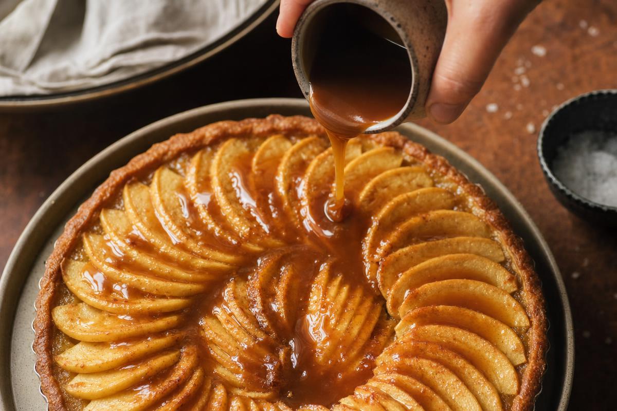 Nappage de caramel sur la tarte